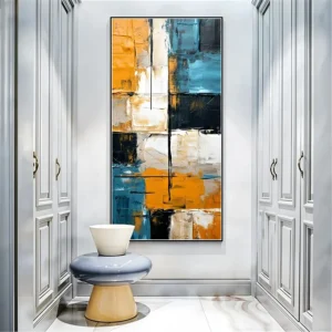 Abstract schilderij in grijs, groen, wit en goud op canvas - moderne kunst