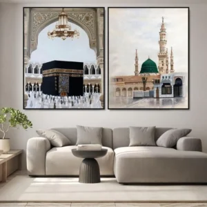 Set van schilderijen van Masjid-e-Nabawi en Kaaba in olieverf - islamitische kunst op canvas