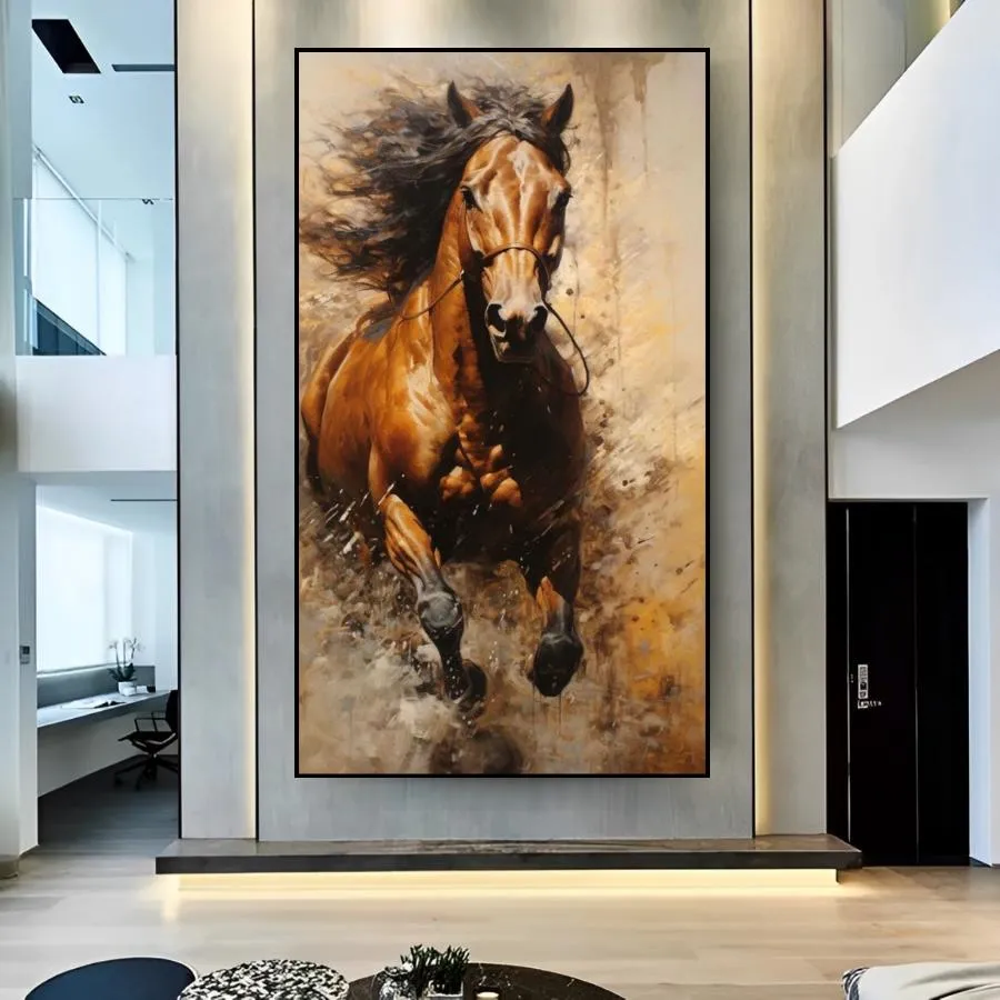 Schilderij van galopperend paard in olieverf - dynamisch en realistisch kunstwerk op canvas