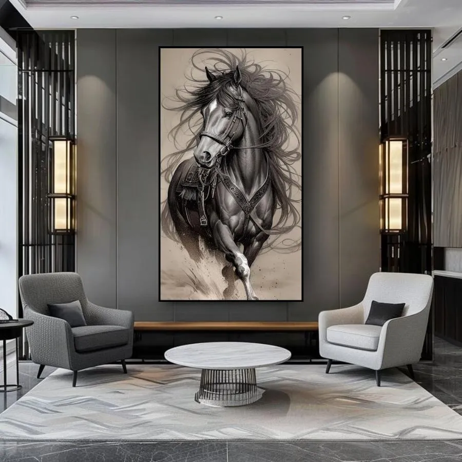 Olieverfschilderij van een krachtig en prachtig paard - dynamisch kunstwerk op canvas