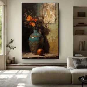 Handgemaakt olieverfschilderij van een bloemenvase met bloemen