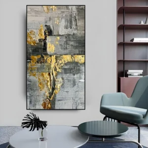 Handgemaakt olieverfschilderij in goud en grijs abstract