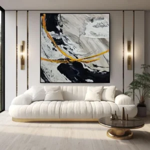 Wit, Zwart en Goud – Exclusief Abstract Olie Schilderij