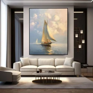 Wit plankzeilen op Zee – Exclusief Olie Schilderij
