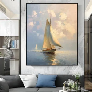 Wit plankzeilen op Zee – Exclusief Olie Schilderij